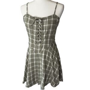 Self Esteem Green Plaid Lace Up Corset Mini Dress Skatercore Size Large Y2K